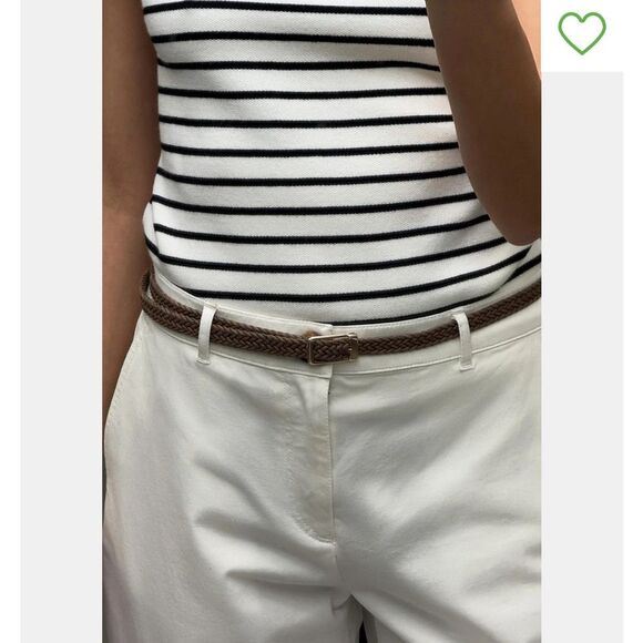 NWT Zara Women's Ivory Belted Trouser Chinos Pants Sz 6 - Picture 2 of 9